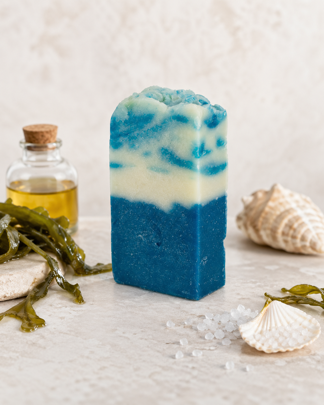 Jabón artesanal de Algas Marinas — Exfoliación y frescor mineral. 100 g | Salitre y Oliva