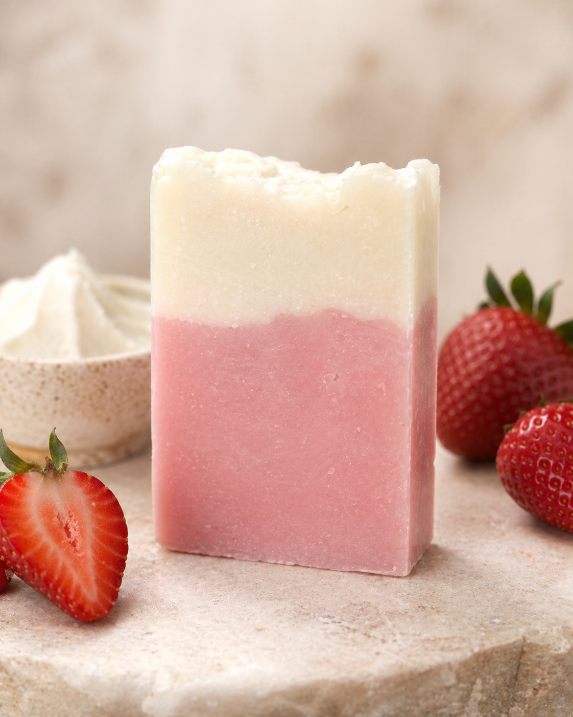 Jabón artesanal de Crema de Fresa — Suavidad afrutada. 100 g | Salitre y Oliva
