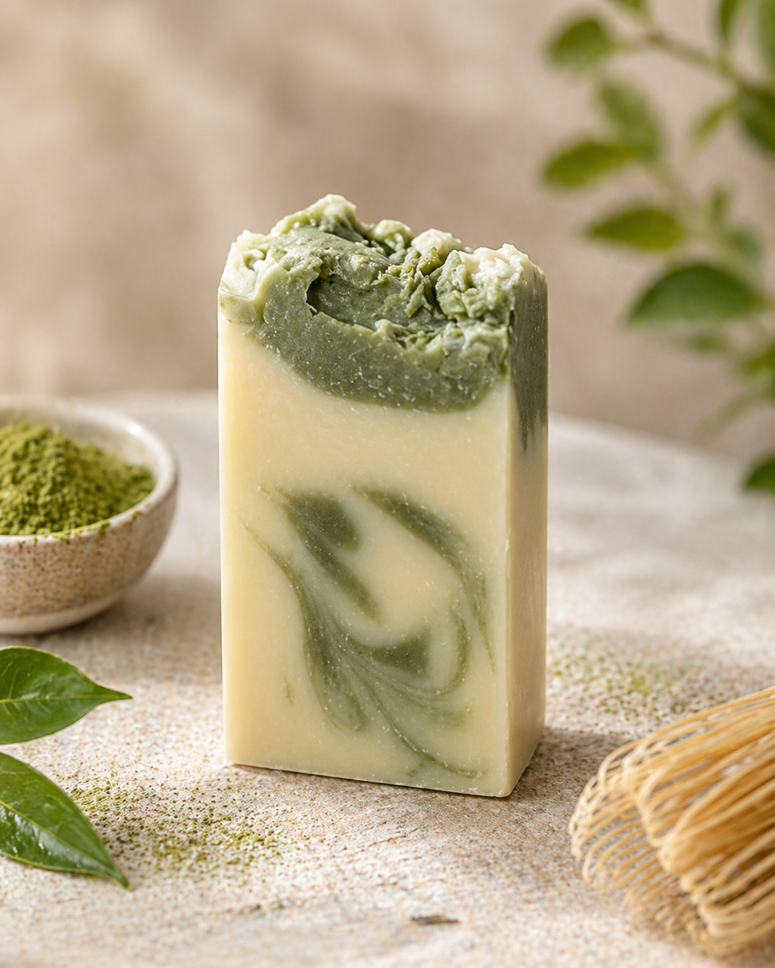 Jabón artesanal de Té Matcha — Frescura vegetal 100 g | Salitre y Oliva