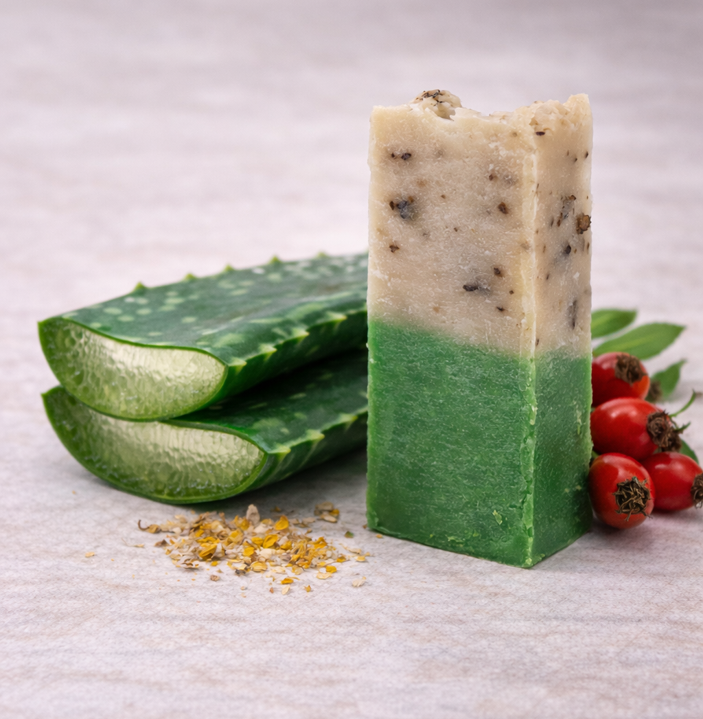 Jabón de aloe vera & rosa mosqueta — Calma e hidratación. 100 g | Salitre y Oliva