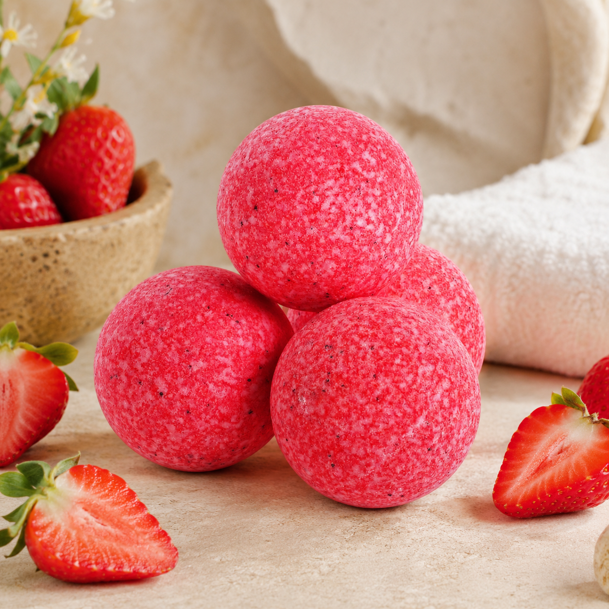 Bola de baño de fresas — Dulzor afrutado. 125 g | Salitre y Oliva