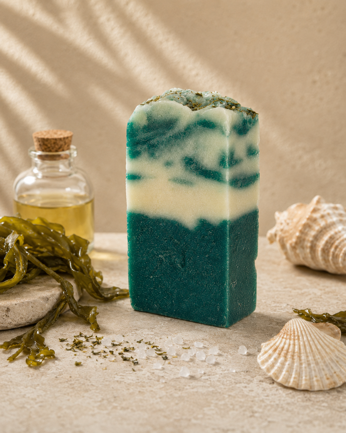 Jabón artesanal de algas marinas — Exfoliación y frescor mineral. 100 g