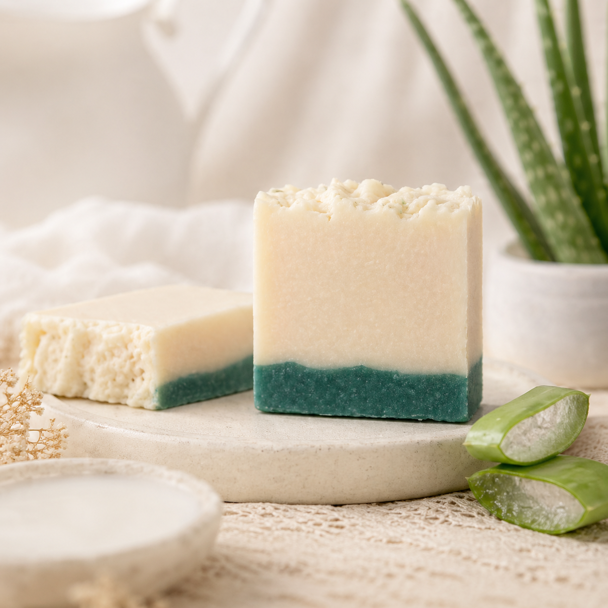 Pastilla de jabón artesano con leche de burra y aloe vera