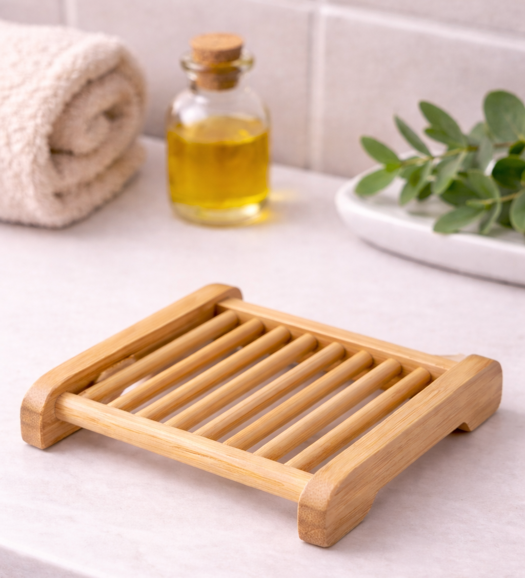 Jabonera de madera de bambú natural
