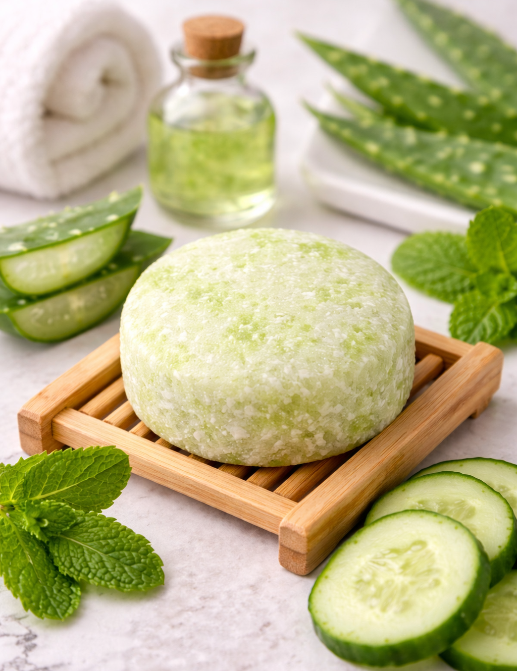 Limpiador facial sólido natural artesano con aloe vera y pepino para pieles normales